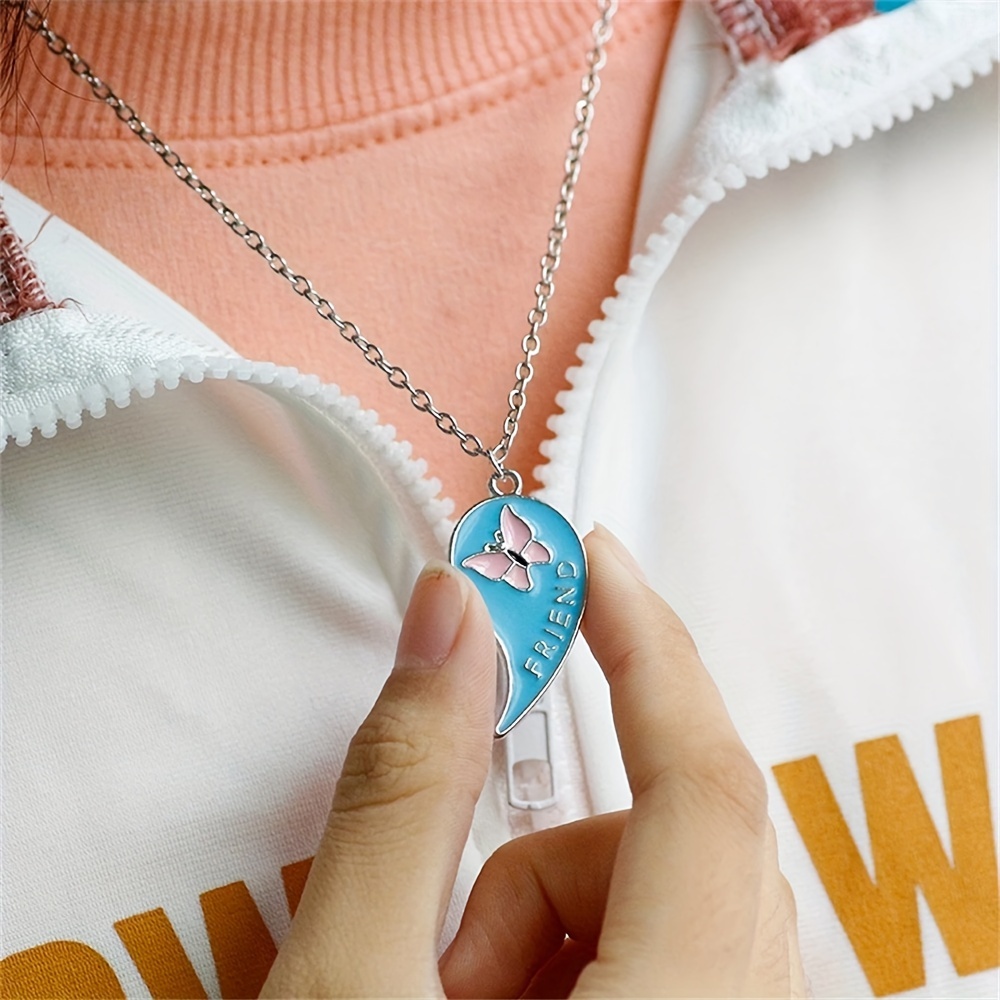 2pcs Heart-shaped Butterfly Flower Pendant Necklace Set